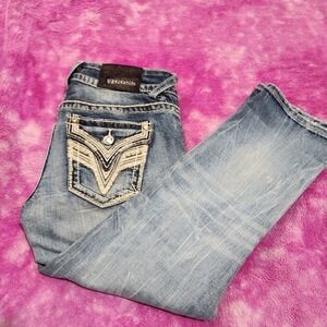 Vigoss Juniors Size 1/2 L27 Jean Capri Distressed Rhinestone Embellished Bootcut